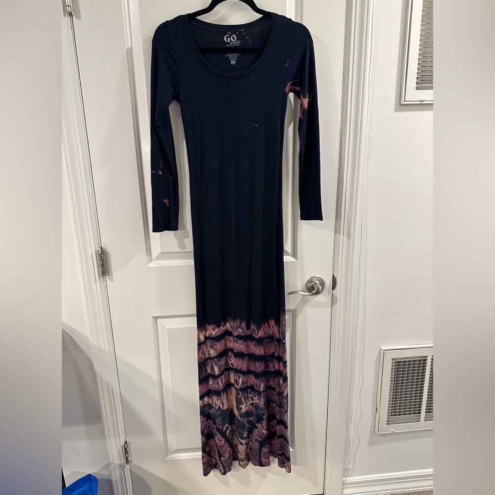 Go Couture Vintage Edition Long Sleeve Maxi Dress in Blue/Pink/Cream Tie Dye